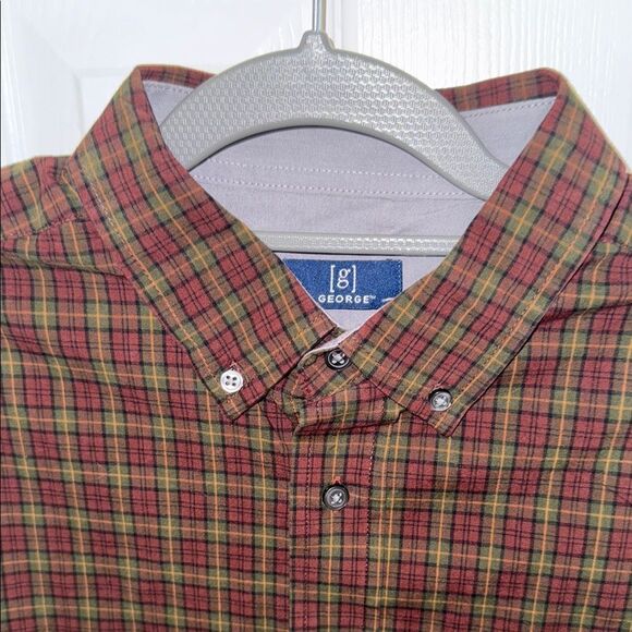 George Men's Red and Green Plaid Button-Down Shirt - Picture 4 of 7